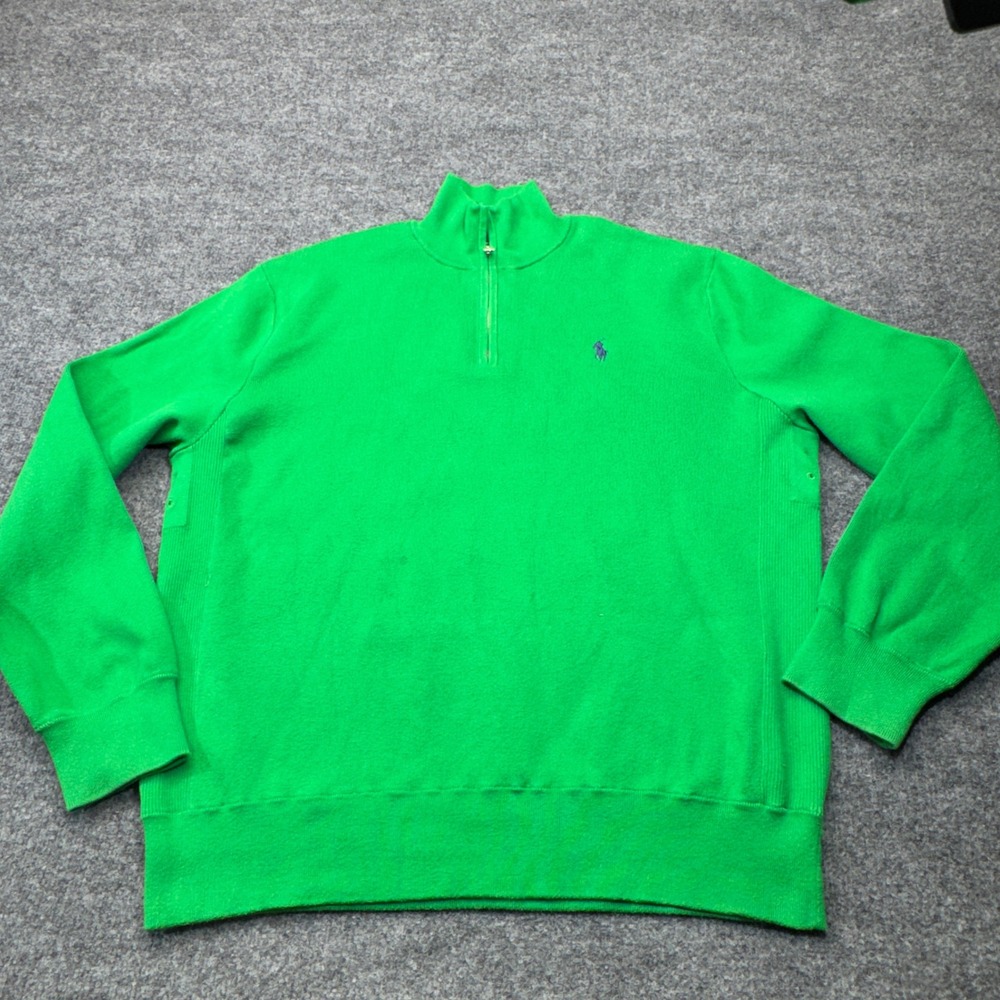 Polo Ralph Lauren Quarter Zip Pullover Mens XL Green Cotton Blend Preppy